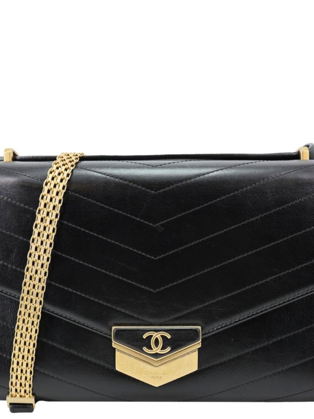 Chanel  Medal Flap Calfskin Chevron Quilted Leather Shoulder Bag Black